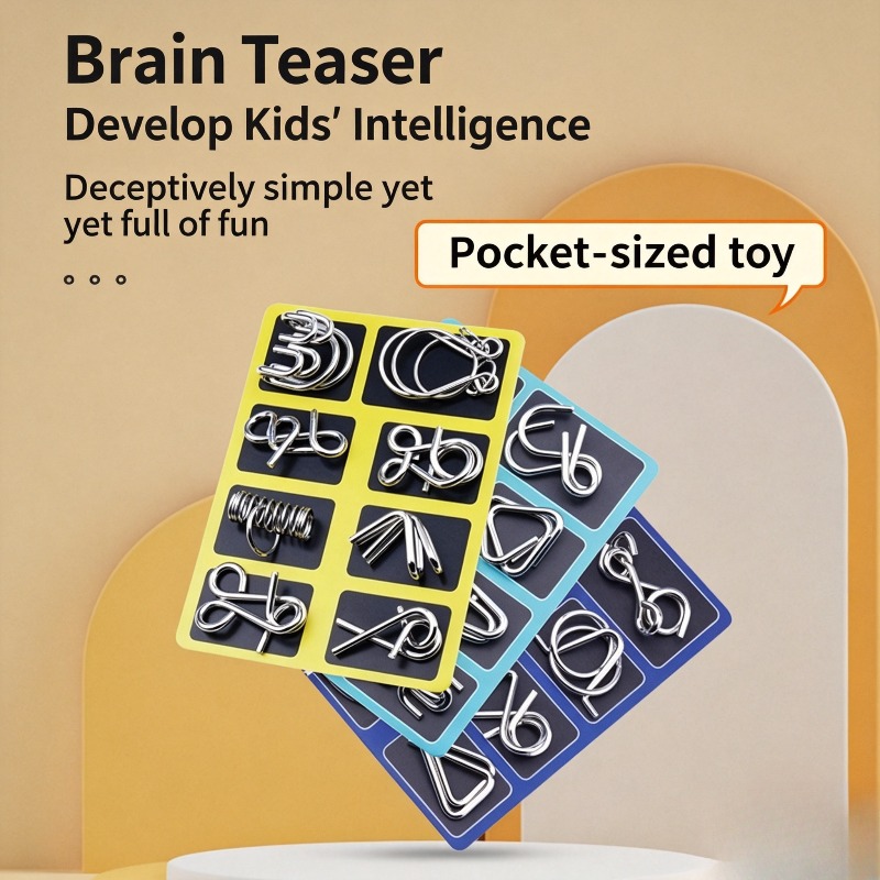 Brain Teaser Cube - ชุดปริศนาโลหะ 8 ชิ้น เกมฝึกสมองคลาสสิก ของเล่นเสริมพัฒนาการ คลายเครียด