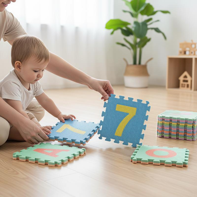 Number Puzzle Foam - แผ่นรองคลานสำหรับเด็กทารก ทำจากโฟม PE ปลอดสารพิษ ลายตัวอักษรและตัวเลขเพื่อการเรียนรู้ กันน้ำ