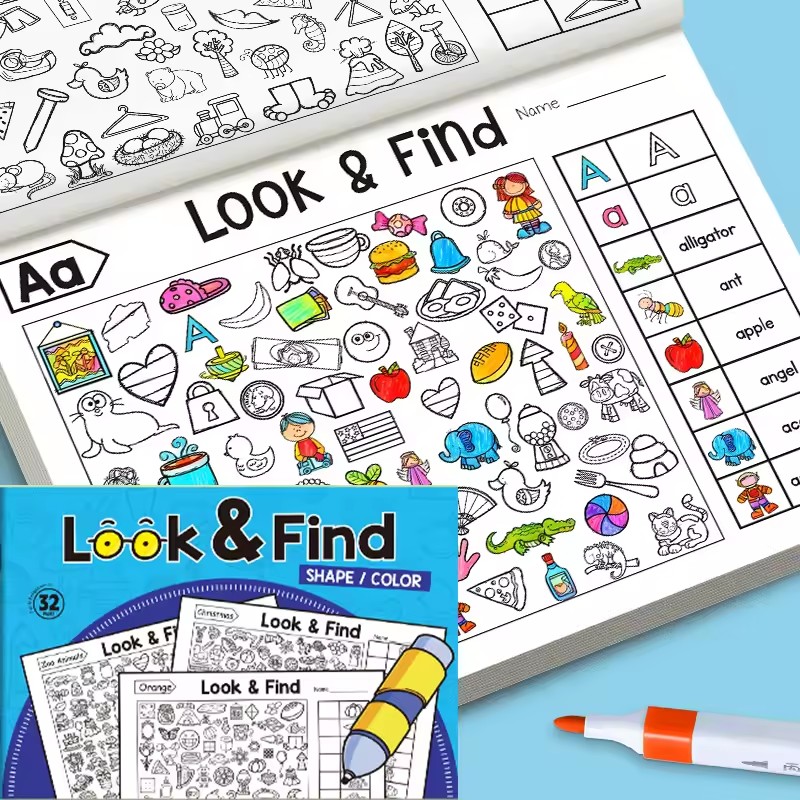 English Kids Education - สมุดระบายสีมองแล้วหา สำหรับเด็กเล็ก 32 หน้า กิจกรรมการศึกษาปฐมวัย สมุดงานรูปทรงและสีสำหรับเด็ก