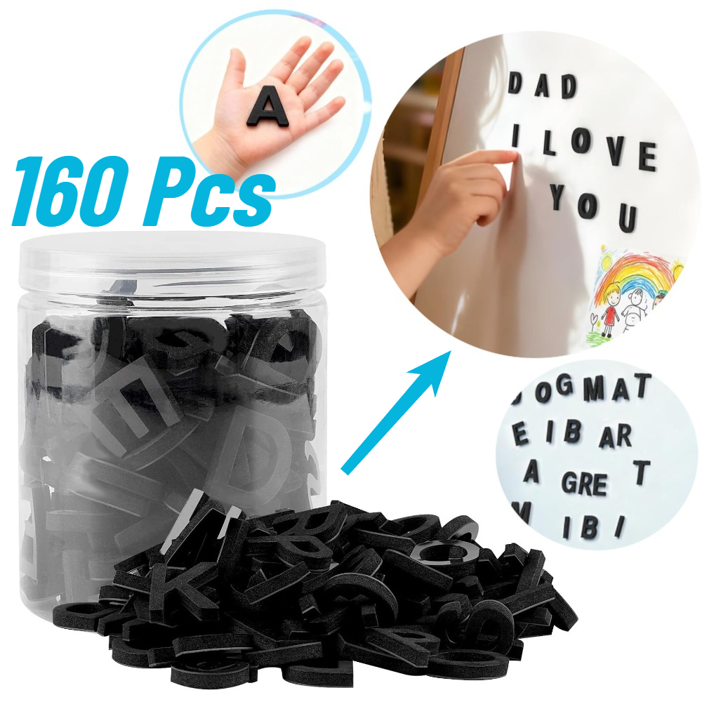 Magnetic Letter Board - ตัวอักษรแม่เหล็กตกแต่ง EVA 160 ชิ้น สำหรับตู้เย็น/กระดานไวท์บอร์ด