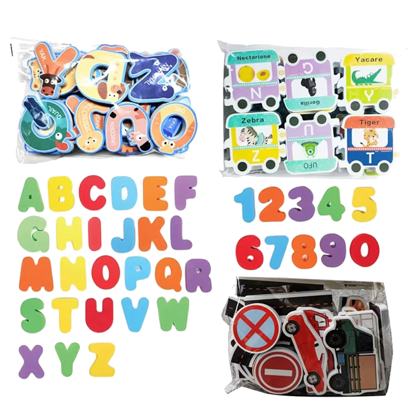 Number Puzzle Foam - ของเล่นอาบน้ำเด็กโฟมลอย EVA ปริศนาอาบน้ำของเล่นสำหรับเด็กตัวอักษรหมายเลขจราจรความรู้ความเข้าใจห้องน้ำเล่นเกมน้ำ TMZ
